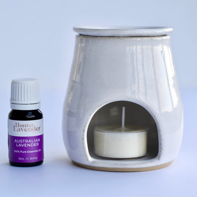 Handmade Ceramic Oil and Wax Burner with Pure Lavender Oil